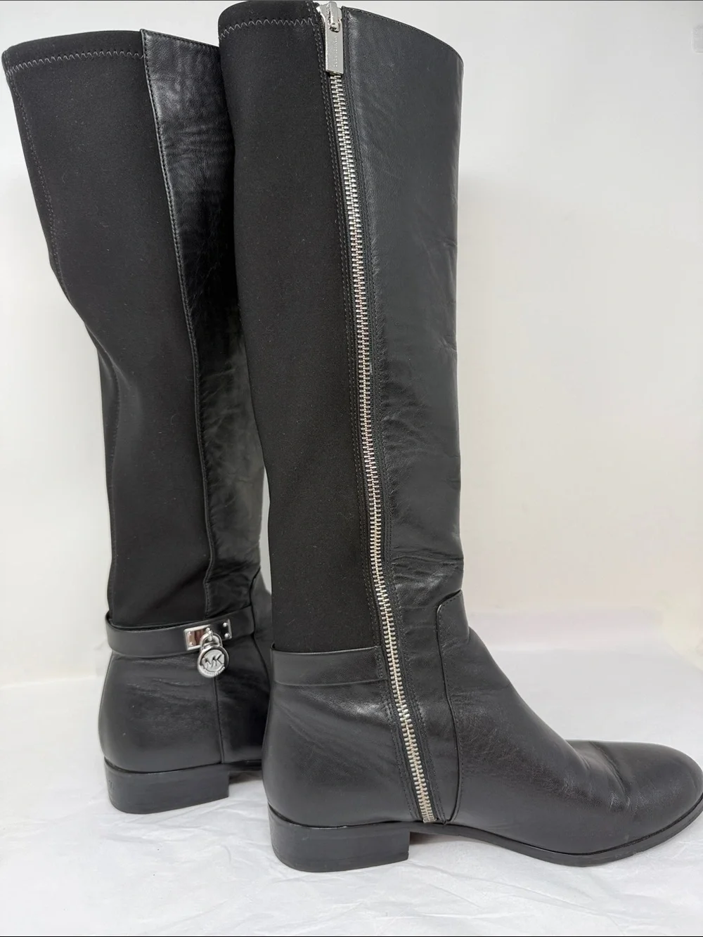 Michael Michael Kors Hamilton Black Leather Tall Riding Boots MK Logo Lock 7
